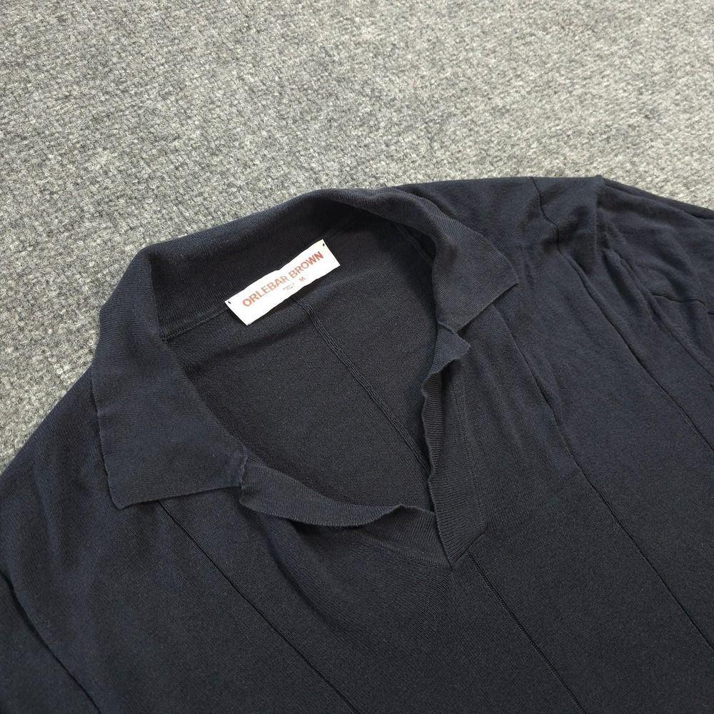 Orlebar Brown Polo Shirt Mens Medium Navy Horton Silk Cotton Knit Made In Italy